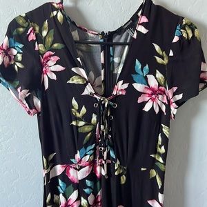 Floral Lace-Up Front Maxi Dress